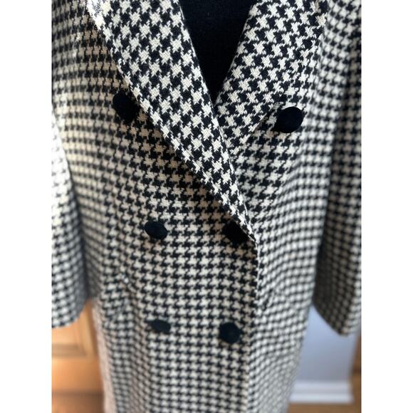 Vintage 1980s The Limited Houndstooth Wool Coat Black White Velvet Collar 12 - Picture 3 of 8